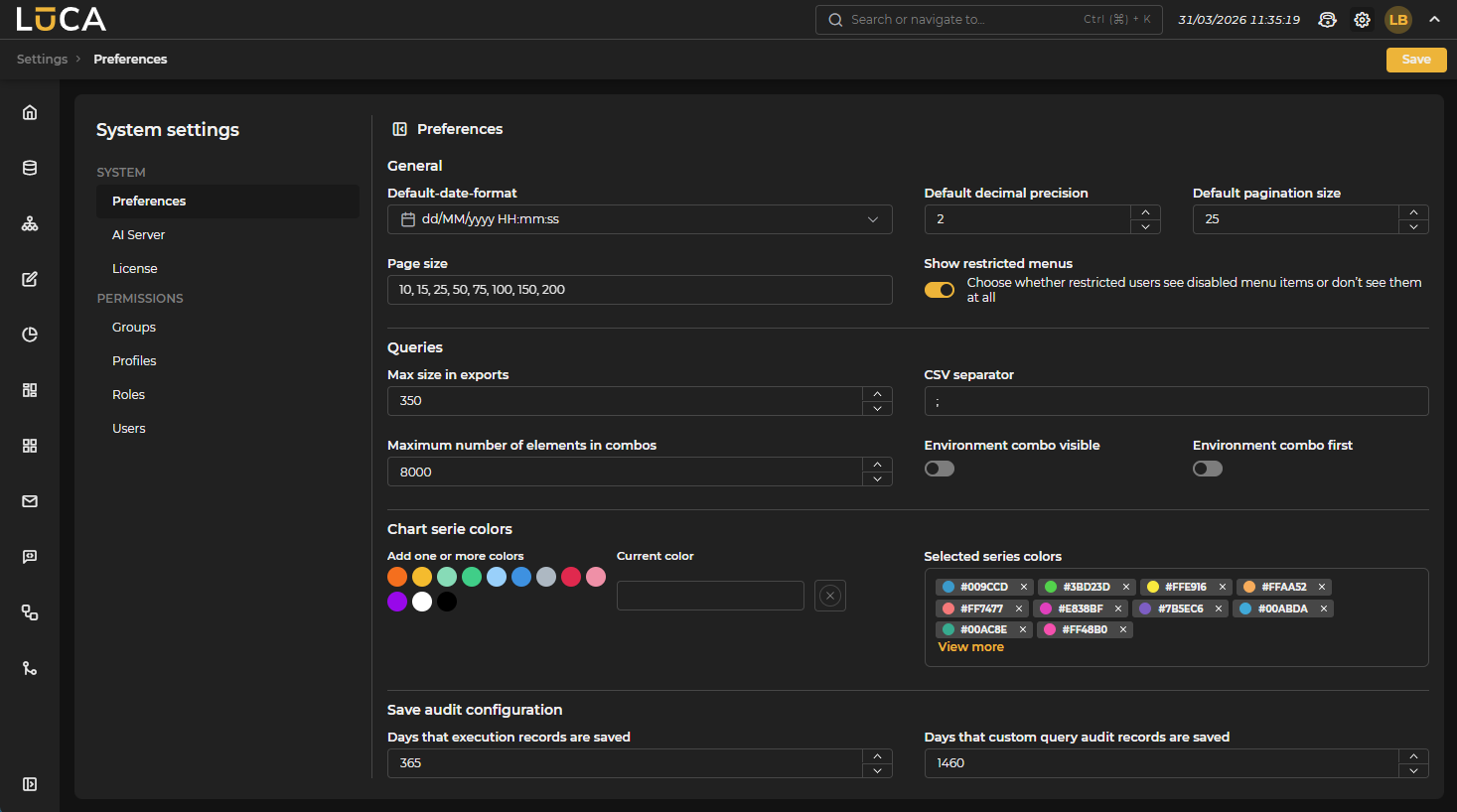 System Configuration — Preferences