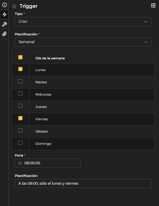 Configuración semanal