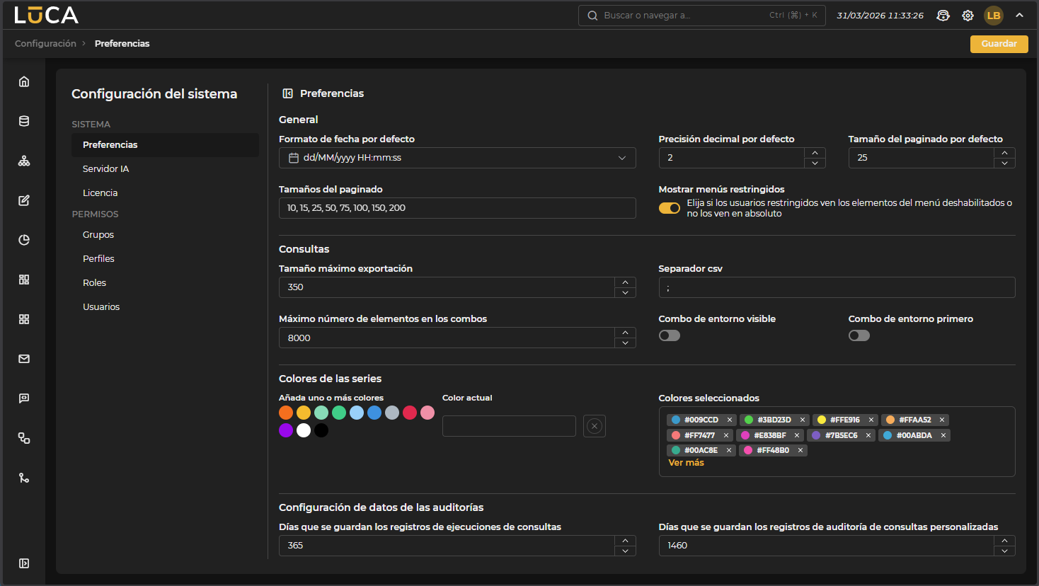 Configuración del sistema — Preferencias